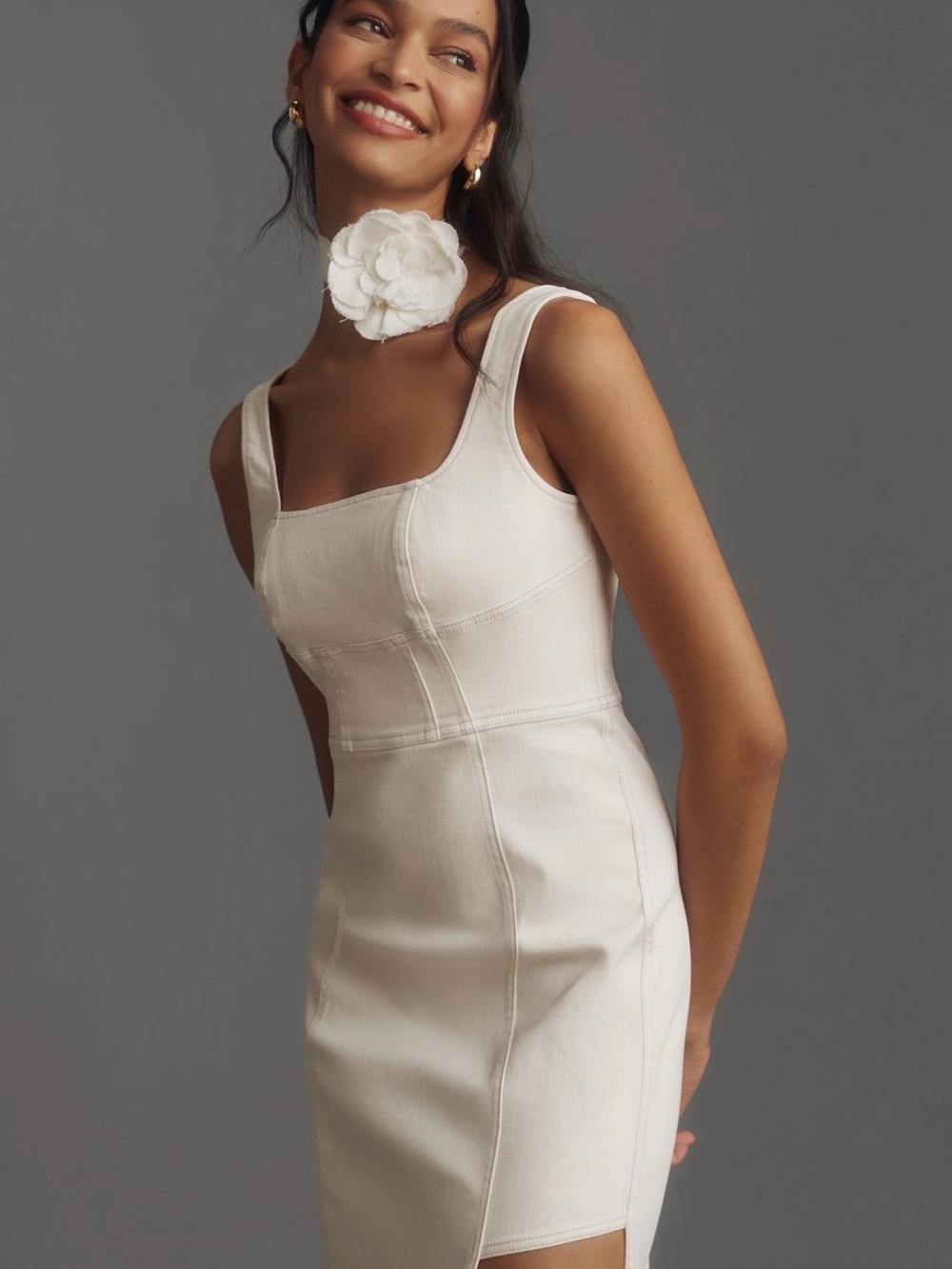 Pilcro Ivory Square-Neck Mini Dress with Wide Straps
